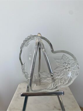 Vintage Mikasa Crystal Heart Frosted Poinsettia Dish - Germany - Great Condition